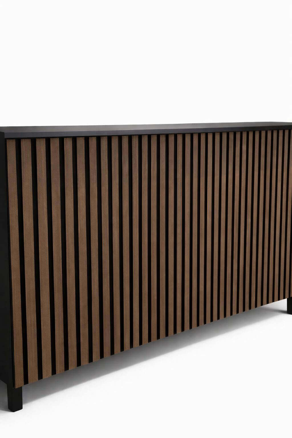 Walnut brown wooden panel table - front view